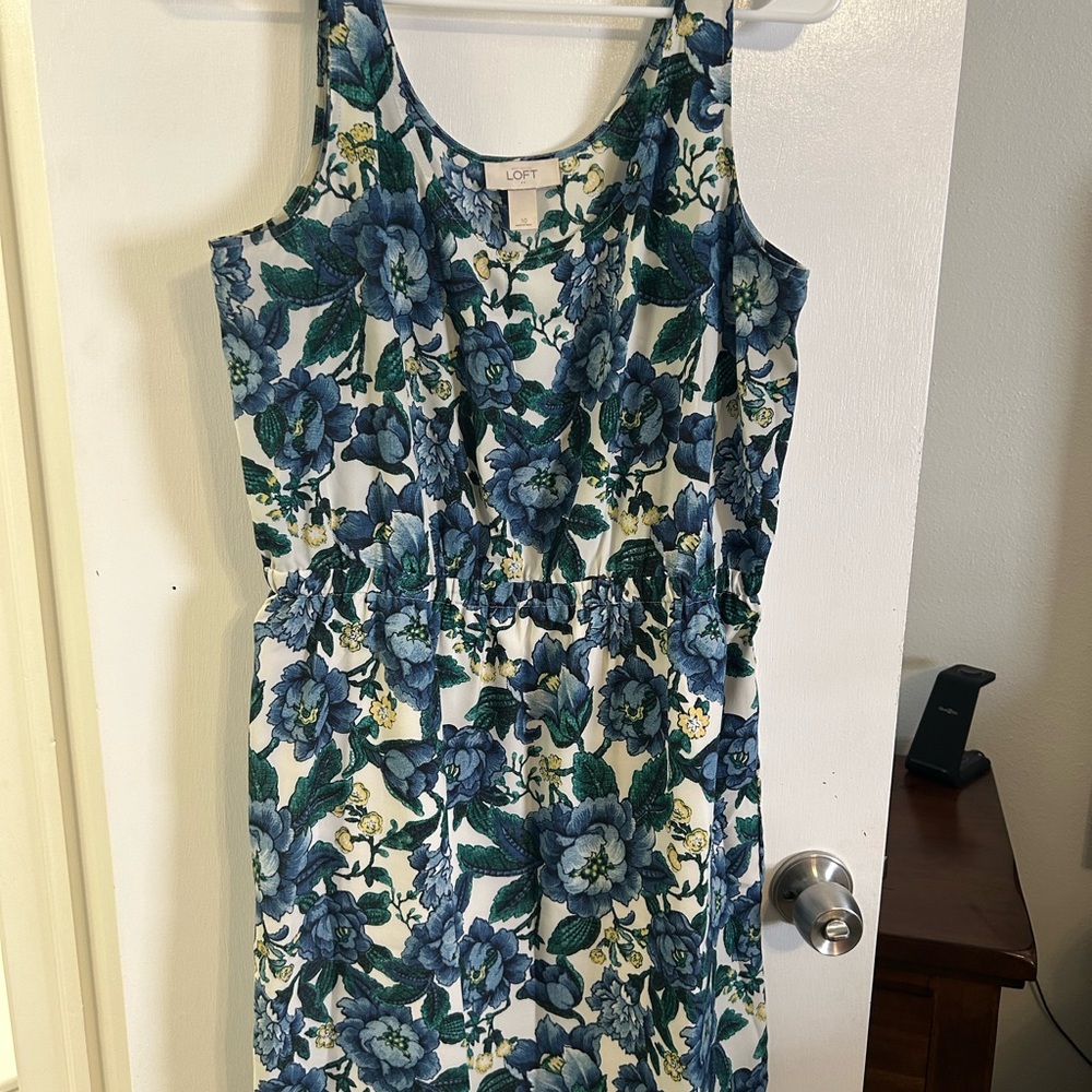 LOFT Blue Sheath Mini Dress Sleeveless Scoop Neck